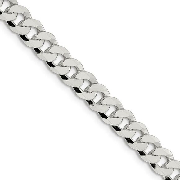 Men's 7mm Sterling Silver Solid Beveled Curb Chain Necklace 22 Inch